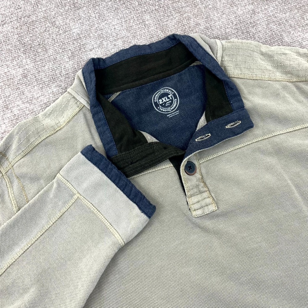 Carbon 2 Cobalt Sweater Mens 2XLT Beige Cotton Fleece Button Placket Warm Winter